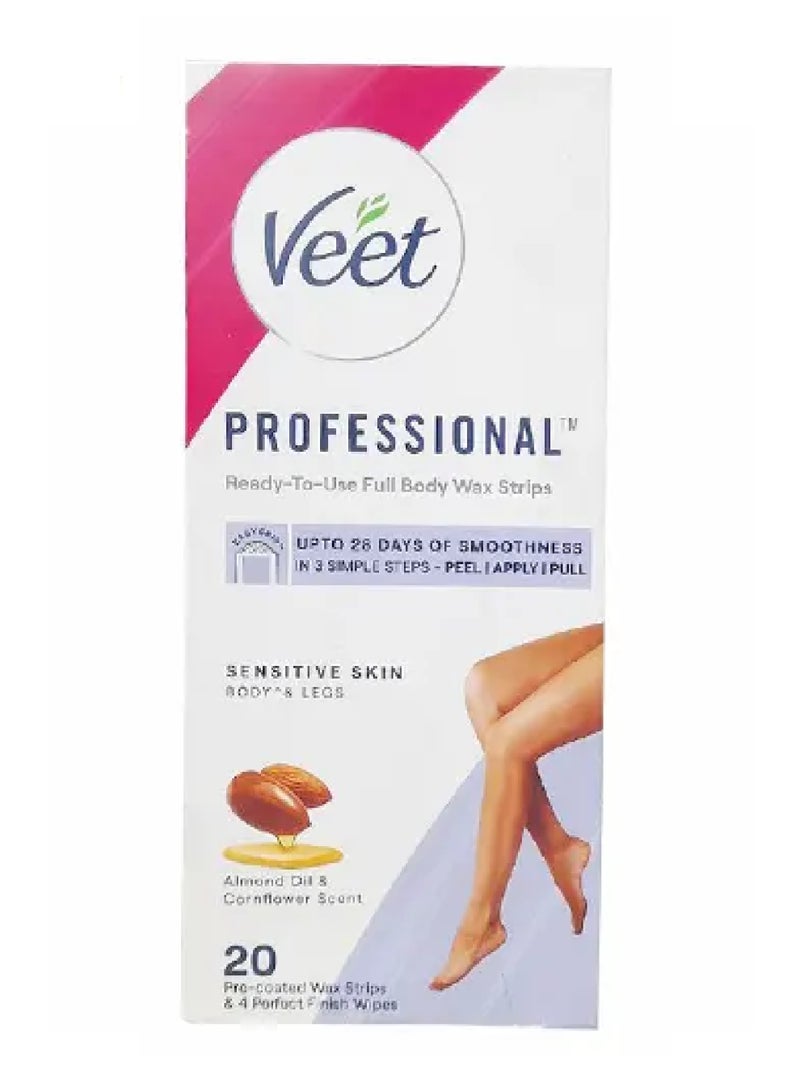 VEET SENSITIVE SKIN BODY&LEGS ALMOND OIL WAX STRIPS 20'S